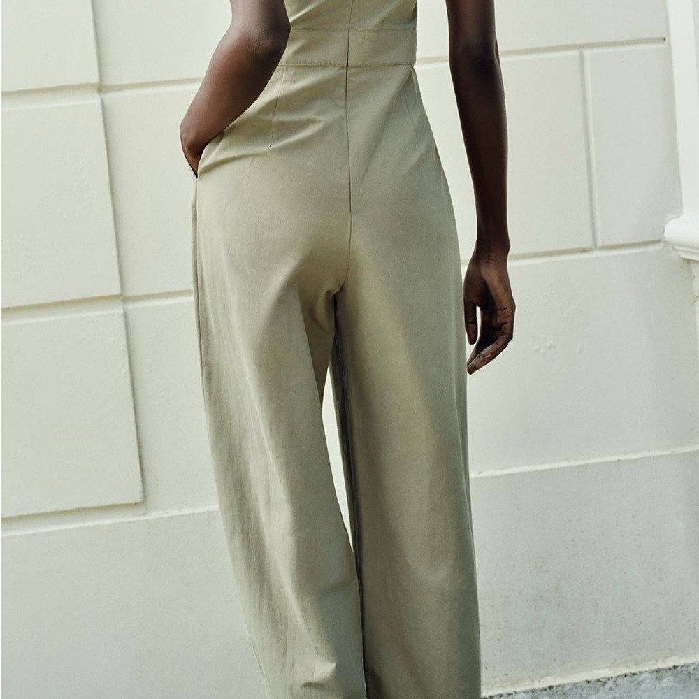 Zara NWT pale olive green zipper front foldover strapless bandeau tube jumpsuit - Picture 13 of 17